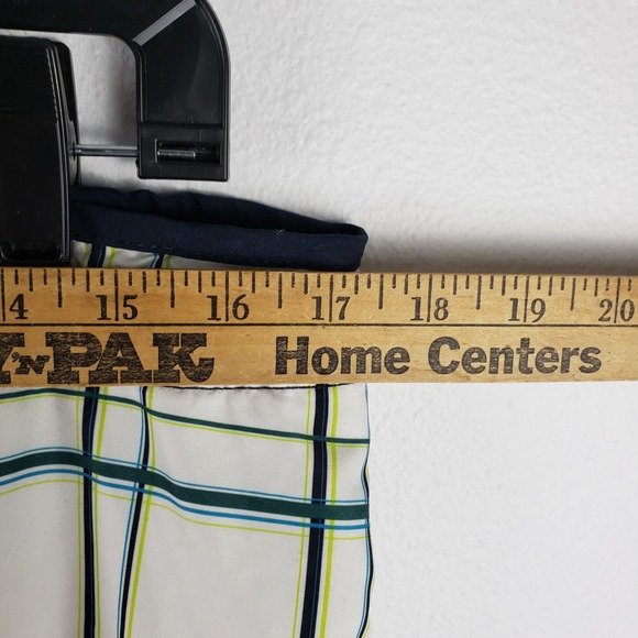 Speedo Men's Size L Cargo Swim Trunks White Green Plaid With Liner 90s Style - Picture 3 of 8